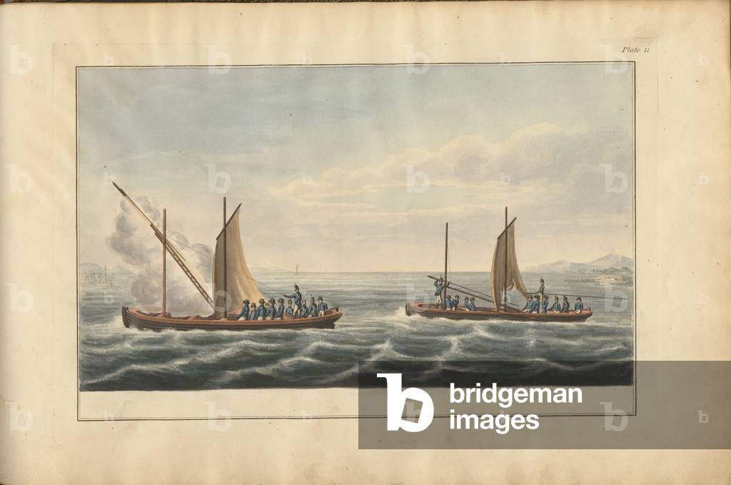 Diagrams showing the deployment of Congreve Rockets (coloured engraving)