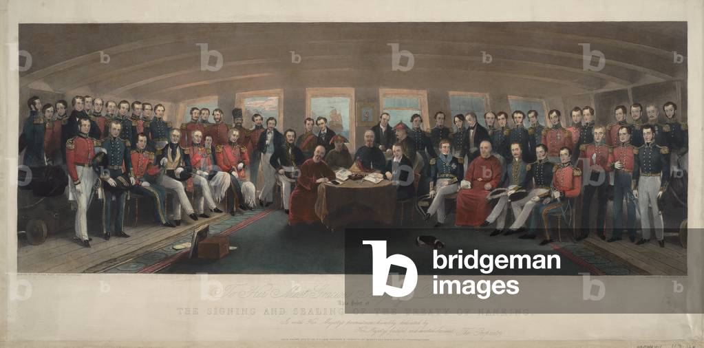 Signing and Sealing of the Treaty of Nanking, 1846 (coloured engraving)