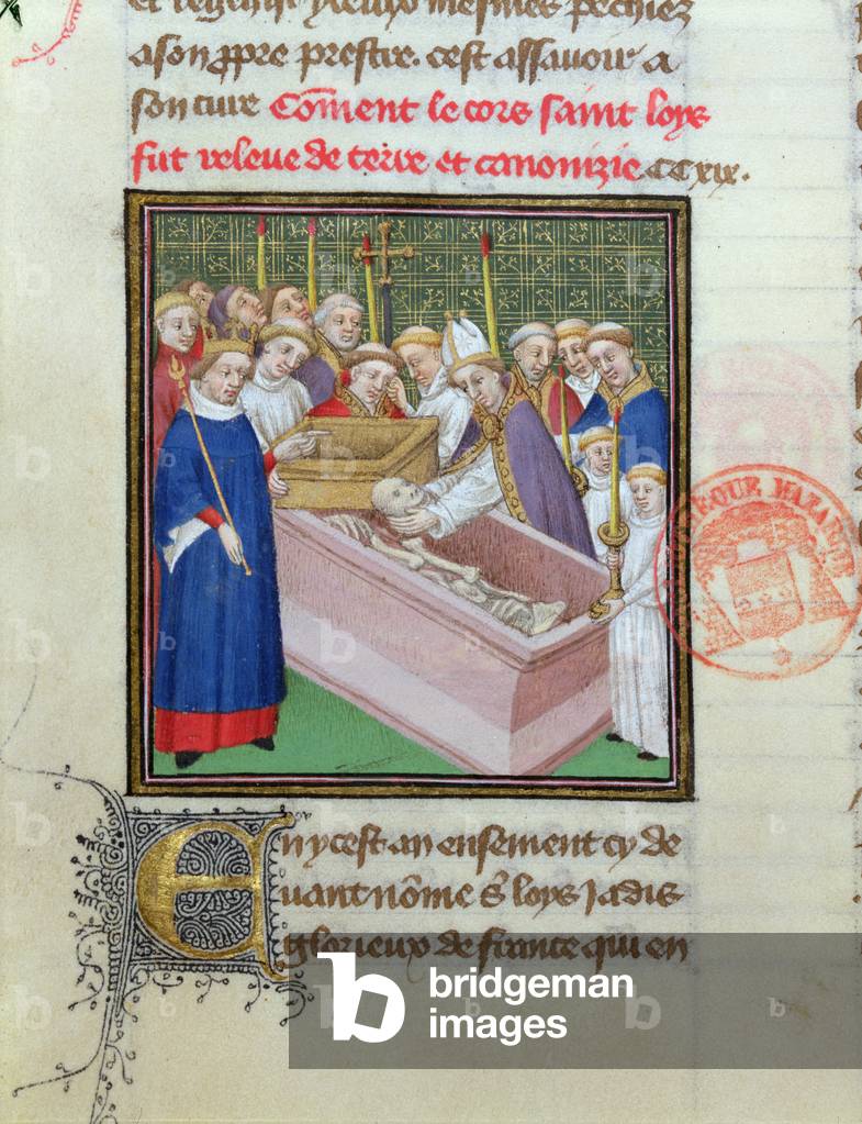 Exhumation and Canonisation of St. Louis (1215-70) in 1297, from 'Les Grandes Chroniques de France' (vellum)