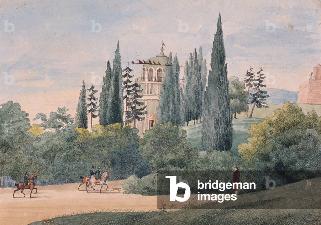 Horsemen in an Italian landscape (w/c on paper)