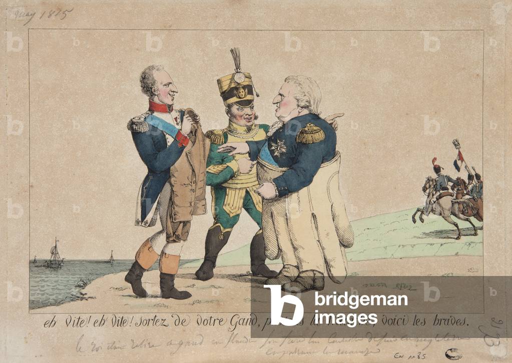 'Eh vite! Eh vite! Sortez de votre Gand, passons la manche, voici les braves', 1815 (coloured engraving)