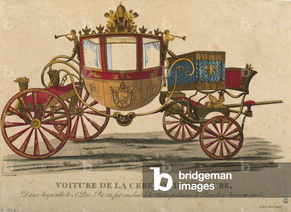Carriage for the Coronation of Emperor Napoleon I, which took place on 11 Frimaire, Year XIII (coloured engraving)
