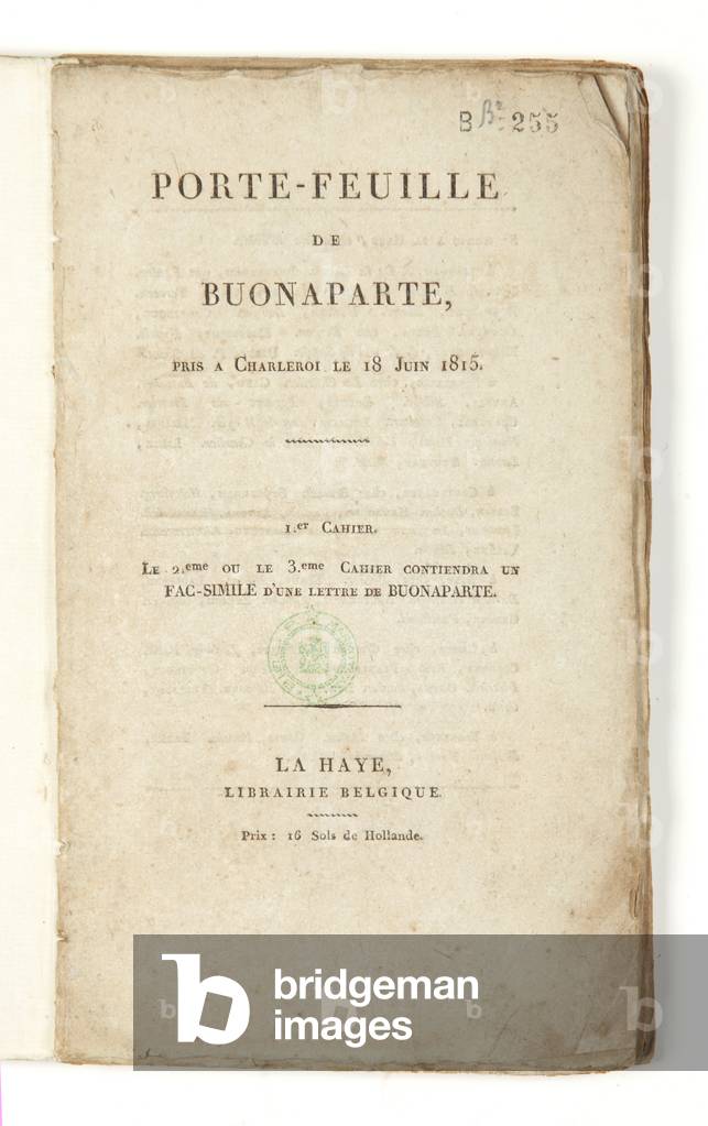 Title page of 'Portefeuille de Buonaparte pris à Charleroi le 18 juin 1815', 1815 (printed paper)