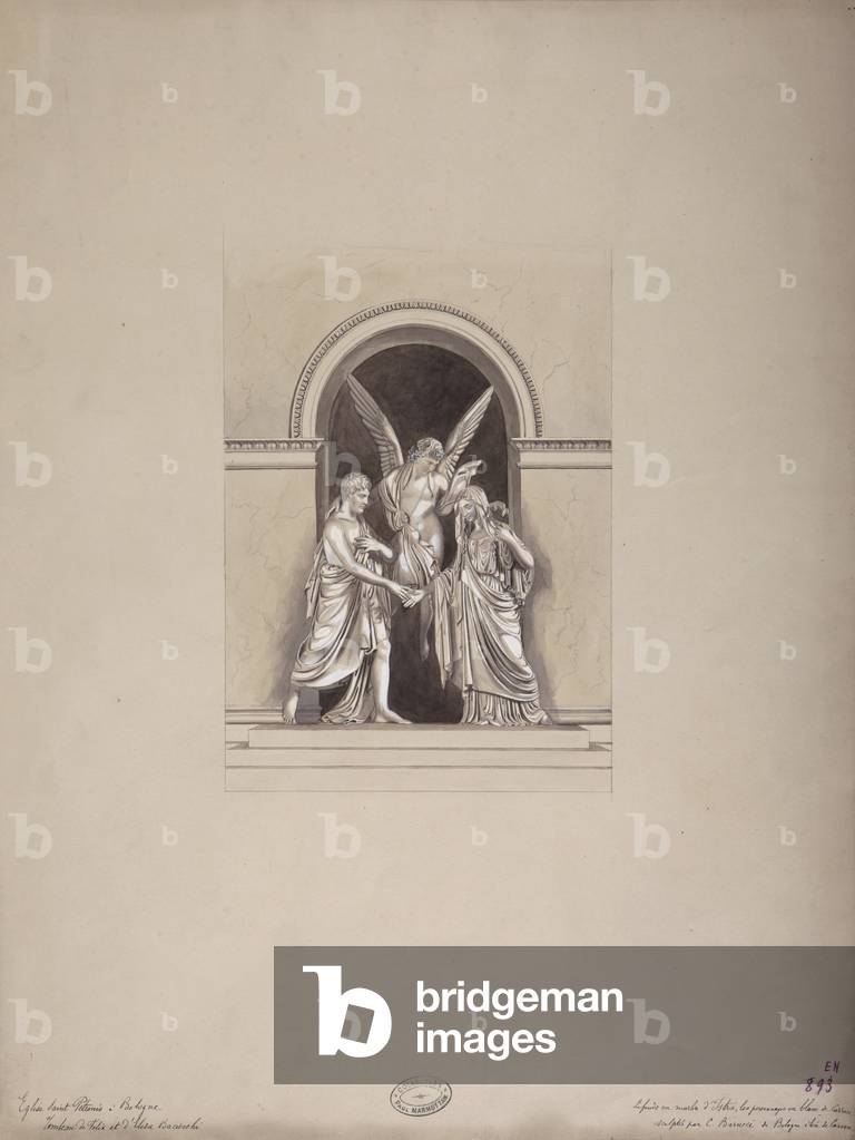 Tomb of Felix and Elisa Baciocchi, San Petronio Basilica, Bologna, c.1900-20 (pencil & watercolour on paper)