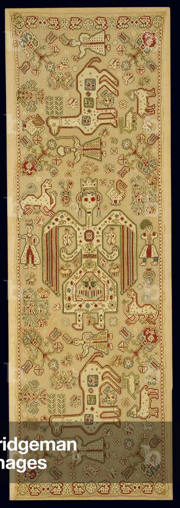 Bridal cushion cover, from Lefkas, Ionian Islands, 17th-18th century (linen embroidered with silk & gold metallic thread)