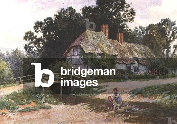 Sisters paddling across a stream