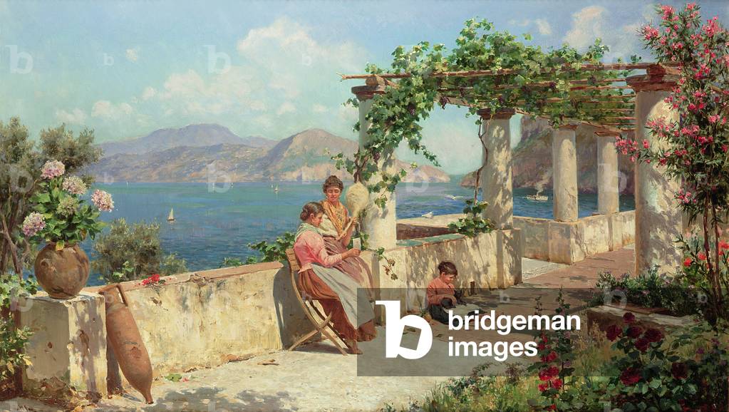 Figures on a Terrace in Capri (oil on canvas)