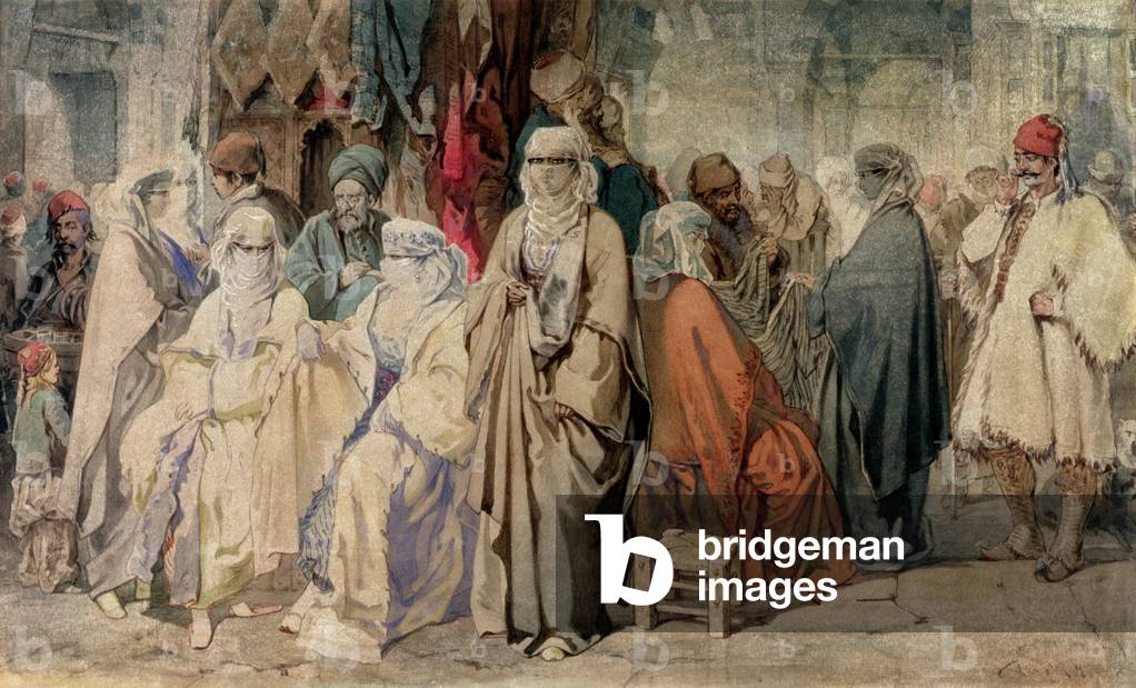 Figures in the Bazaar, Constantinople (ink & w/c on paper)