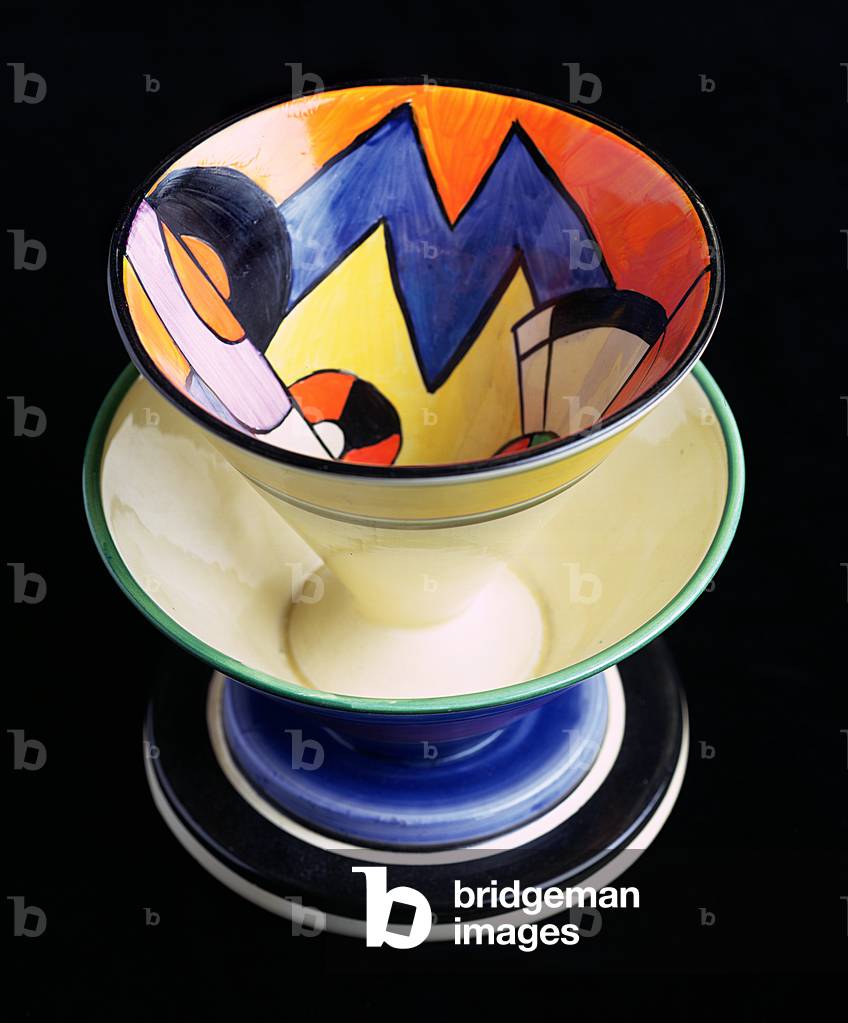 A 'Blue W' pattern double conical vase, by Clarice Cliff (1899-1972) (ceramic)