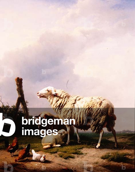 Sheep and Poultry in a Landscape, 1856 (panel)