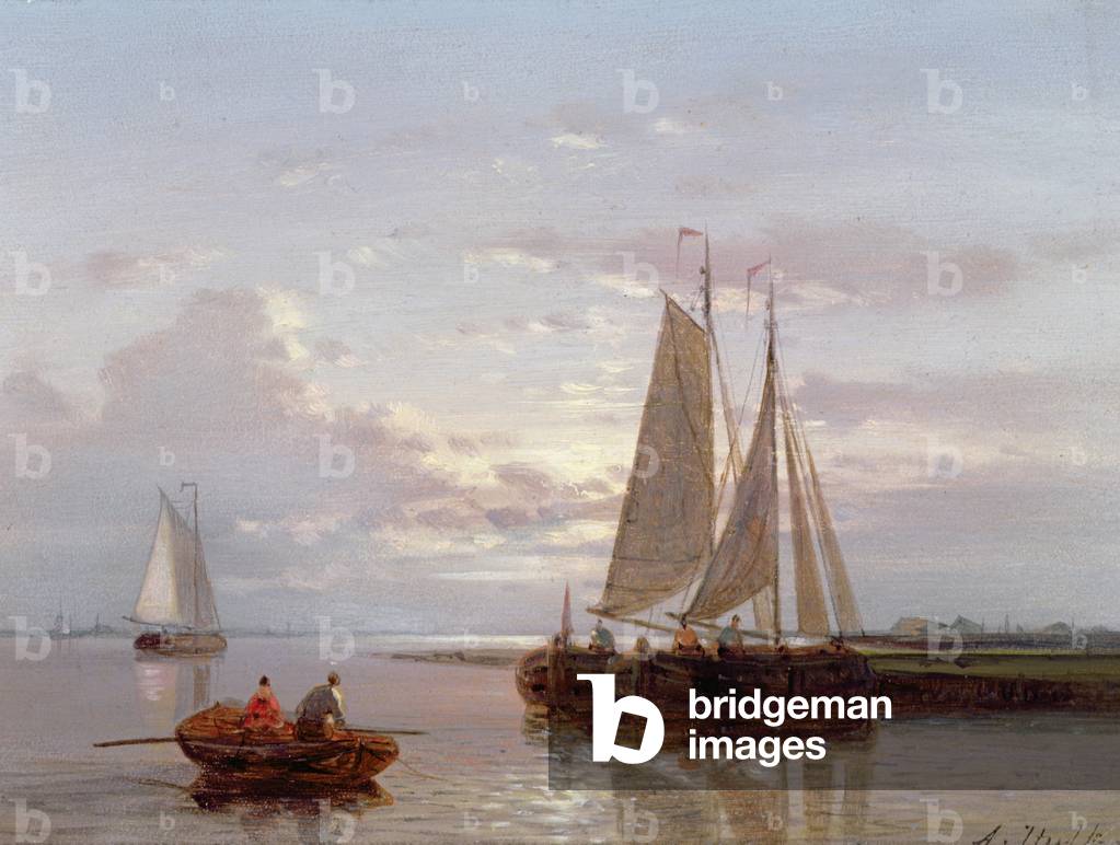 Boats on the River Scheldt (panel)