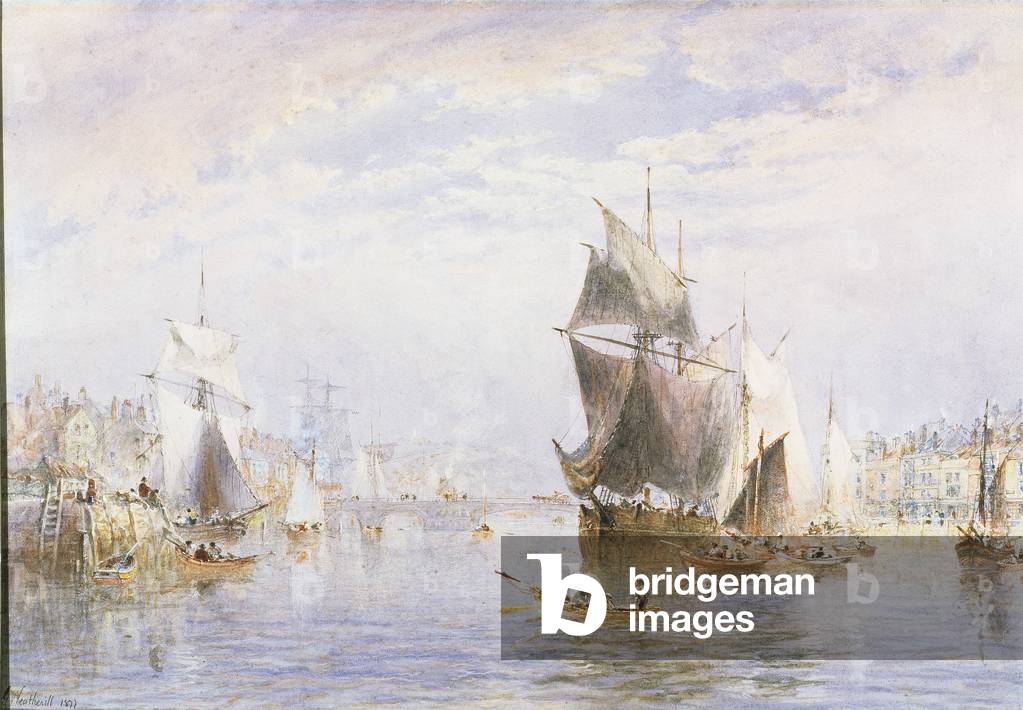 Small Craft on the River at Whitby by Whitby Bridge, 1877 (w/c and scratching out)