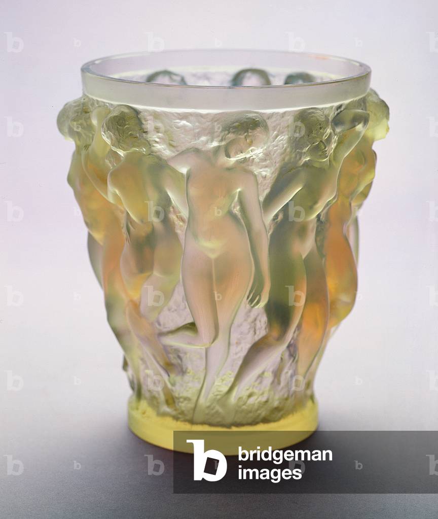 'Bacchantes', an opalescent vase with a frieze of dancing females (glass)