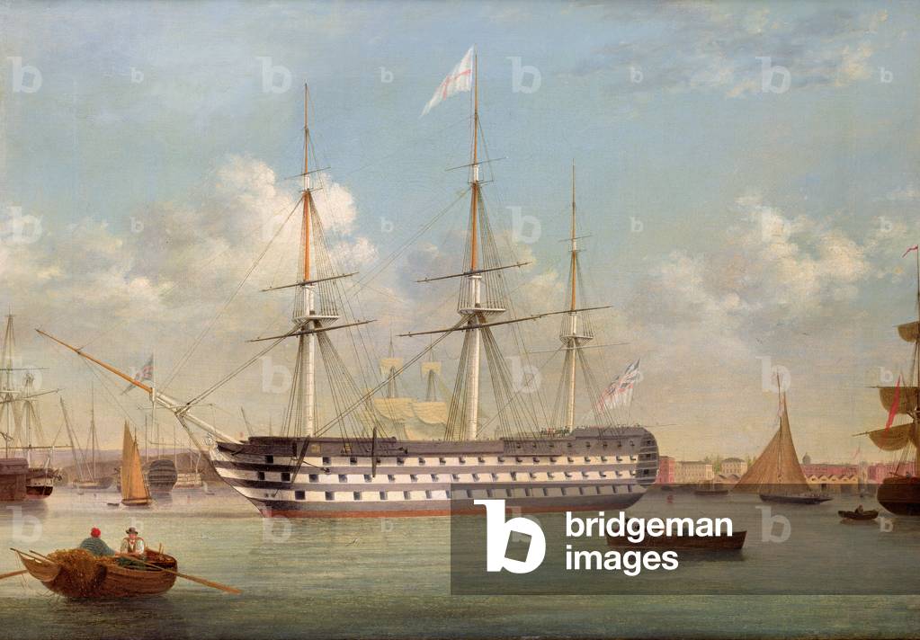 H.M.S. Britannia lying off Plymouth (oil on canvas)