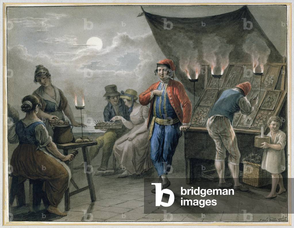 Figures by a Stall at Night, 1819 (pencil & watercolour)