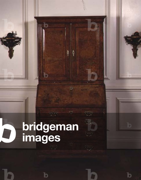 George I walnut burr bureau cabinet