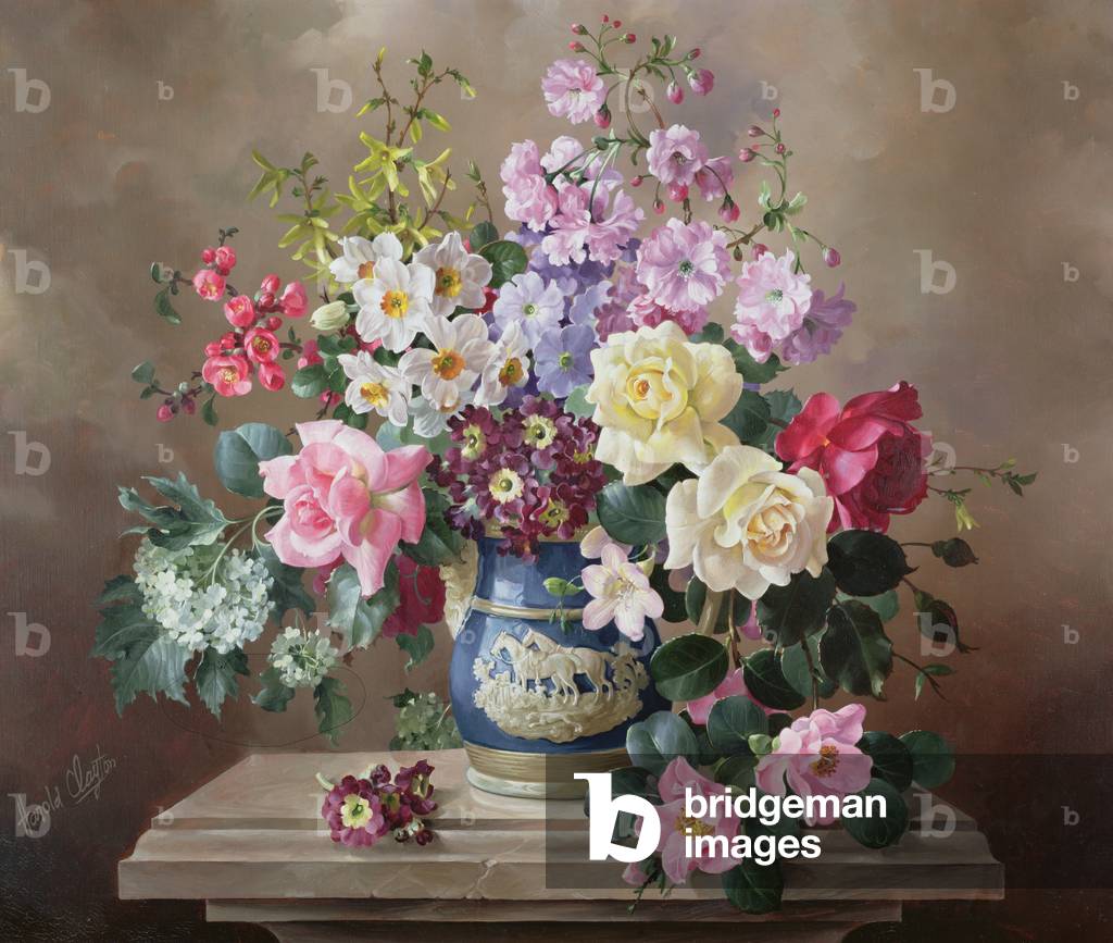 A Spray of Summer Flowers arranged in a Staffordshire blue and white Vase