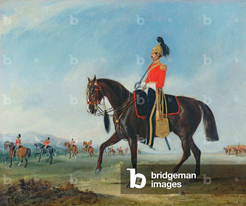 Portrait of an Officer of the 3rd Dragoon Guards with Other Members of the Regiment Beyond