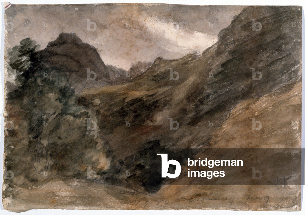Eagle Crag, Borrowdale, 1806, (recto) (pencil and watercolour)