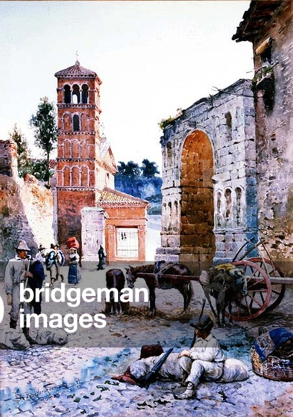 Figures in a Roman Square by an Arch (w/c)