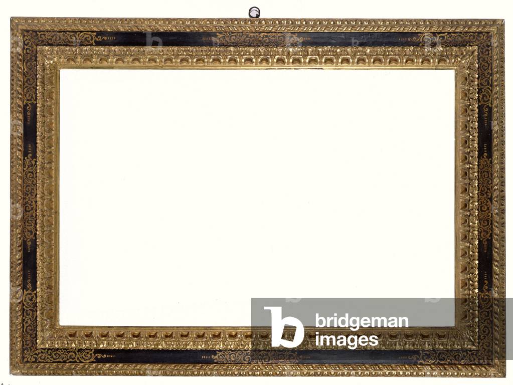 Venetian 17th century carved and gilded frame with a painted black centre and ornate gilt floral painted centres and corners