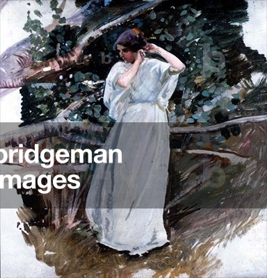 Young woman in a long white dress (panel)