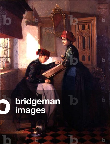 Hindeloopen Girls in an Interior (oil on panel)