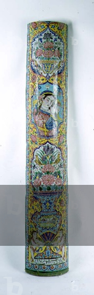 Bottom part of the right hand column of a Qajar architectural arch decorated with polychrome Cuerda Seca tiles, from Shiraz, Persian, 19th century (pottery) (see also 93388-91)