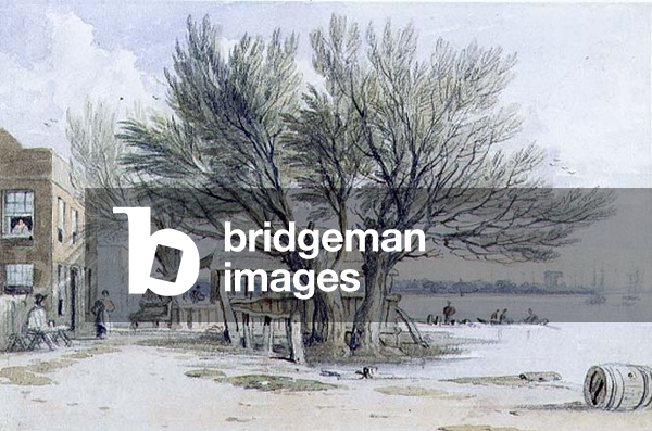 Buildings and Pollarded Trees on the Banks of the Thames, Millbank (watercolour, pencil, pen & ink)