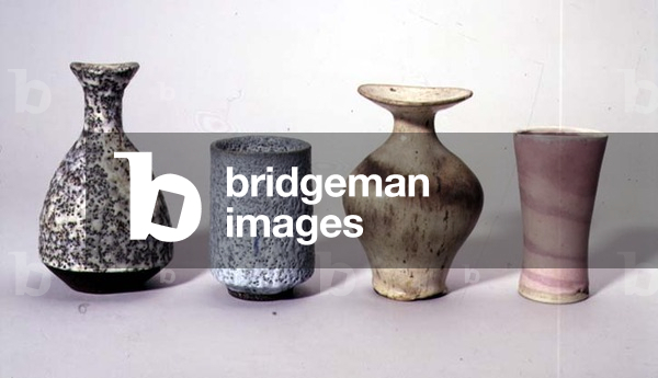 Three stoneware and one porcelain vessels (LtoR) 1965, c.1989, c.1968 and undated (ceramic)