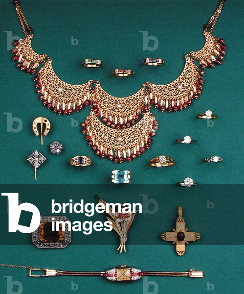 A selection of jewellery including a ruby fringe necklace