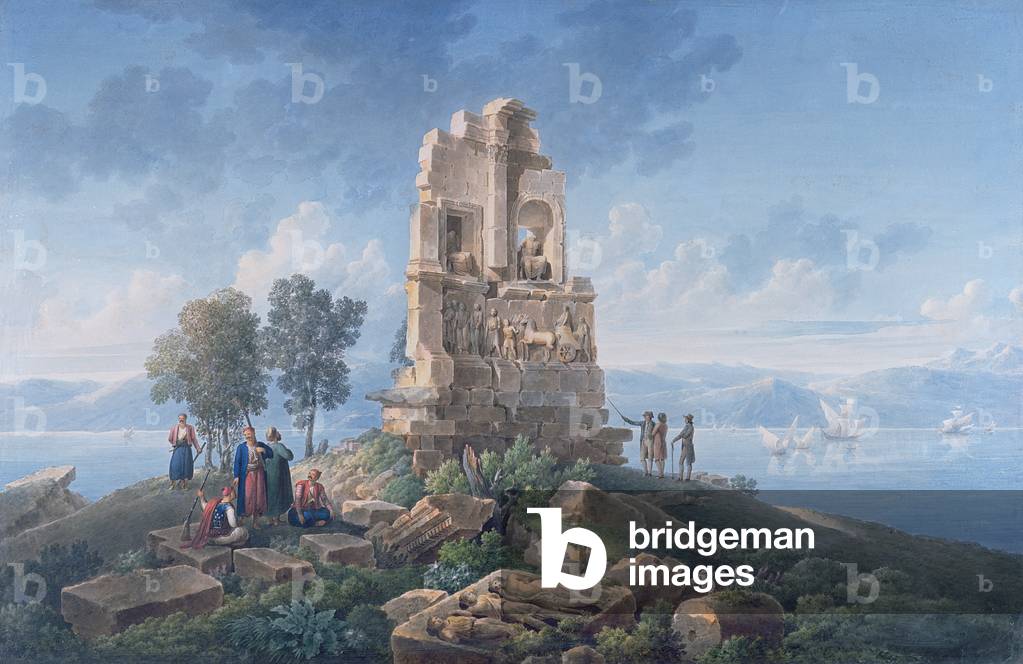 Grand Tourists at the Monument of Philopappos, Greece, 1821 (ink and w/c)