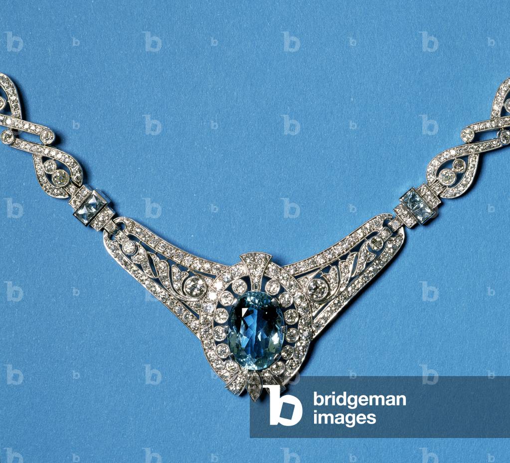 Edwardian diamond and aquamarine necklace