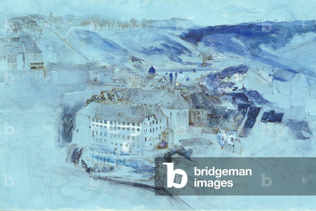 Fribourg (w/c & gouache on blue paper)