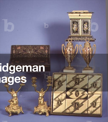 Papier-mache jewellery cabinet; rosewood and ebony escritoire; Derbyshire bluejohn and ormolu mounted garnitures; ormolu candle holders; lacquer games box