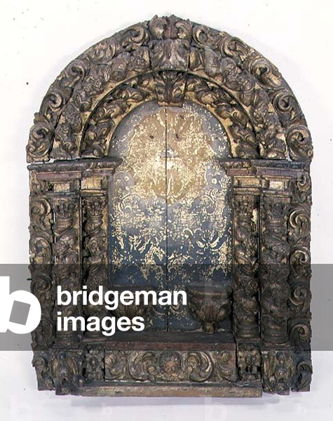 Arched tabernacle frame, Portuguese Colonial, mid 17th century (gilded & polychromed wood)
