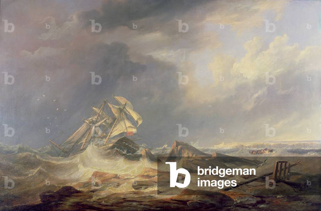 A Schooner Driven Towards Rocks