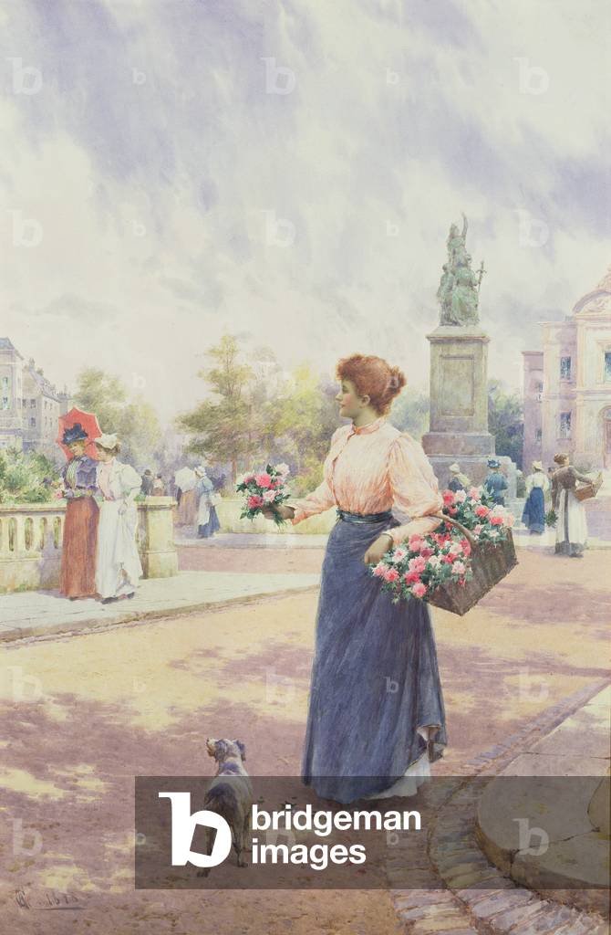 A Parisian flower seller, 1898 (w/c)