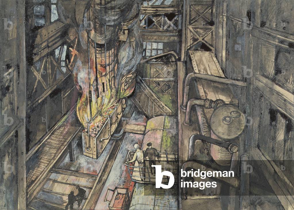 Blast Furnace, 1948 (w/c and pen)