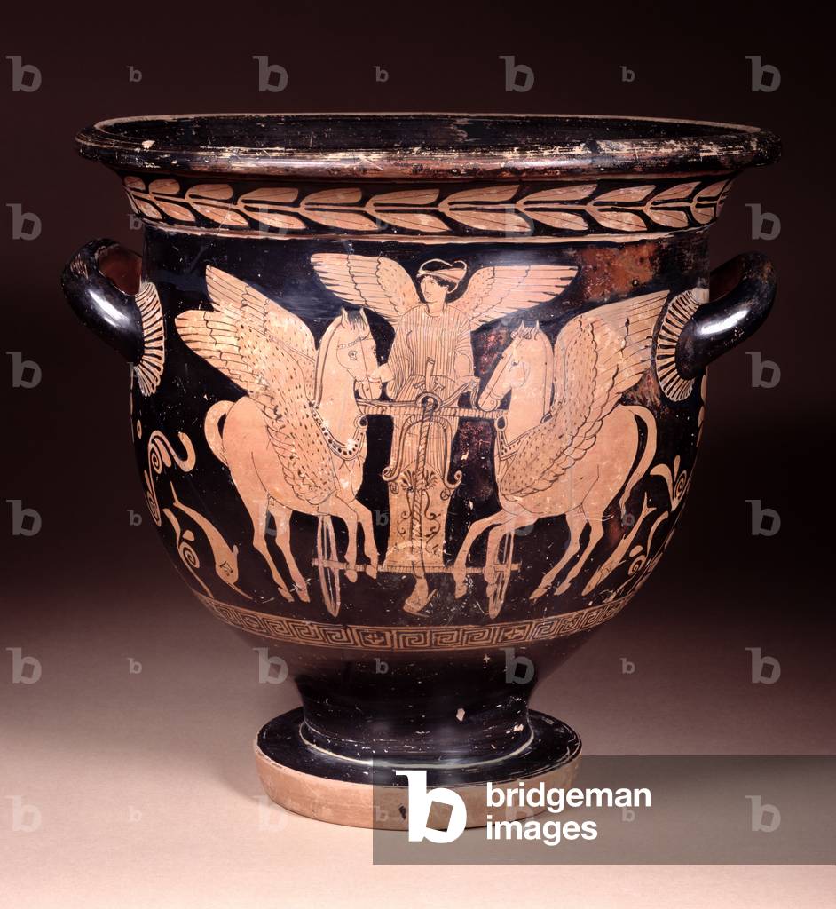 Red-figure bell krater depicting Eos riding her chariot from the sea, Lucanian, c.440-420 BC (ceramic)