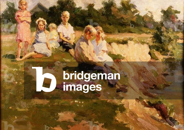 Children Seated on a Riverbank, 1959 (board)