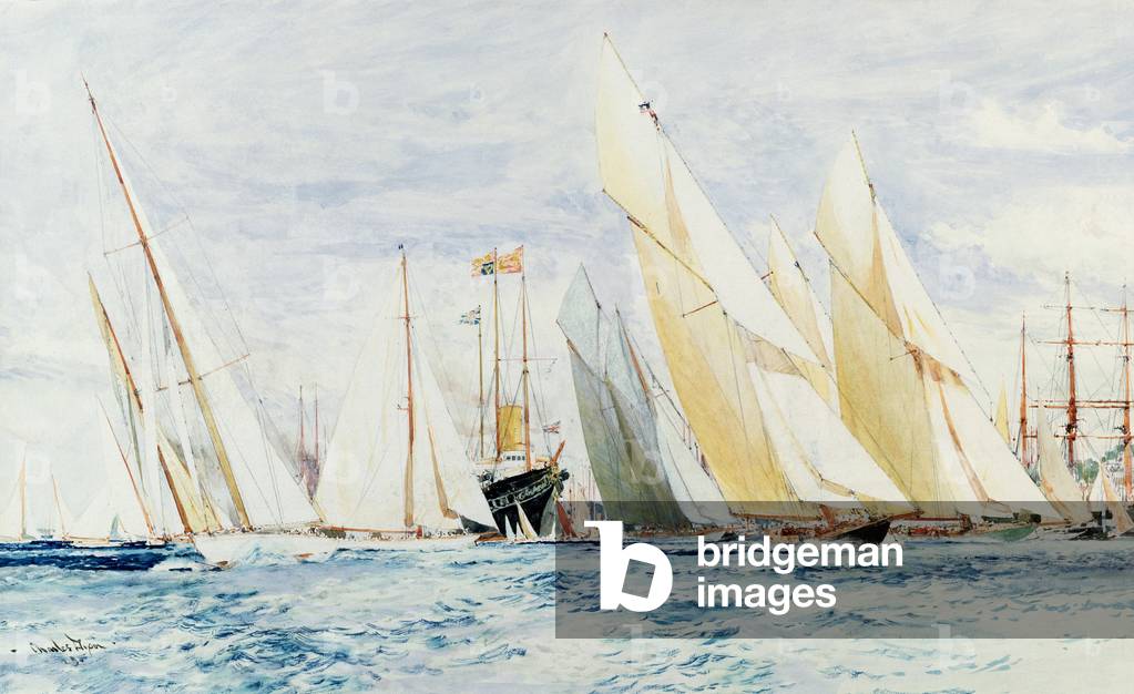 Twenty Seconds to Go: 'White Heather','Cambria', 'Alstra','Westward','Britannia','Lulworth' and 'Shamrock', yachts at Cowes, (w/c)