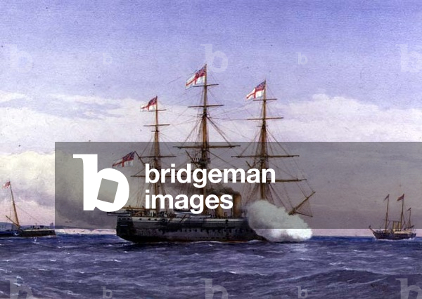 H.M.S. Bacchante with H.M. Yacht Osborne, 1883 (w/c heightened with white)