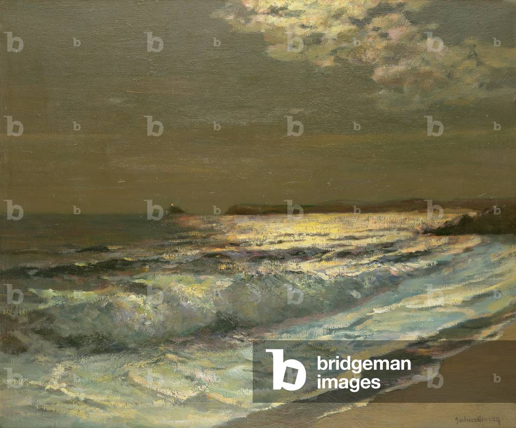 The Moonlit Breaking Wave (oil on canvas)