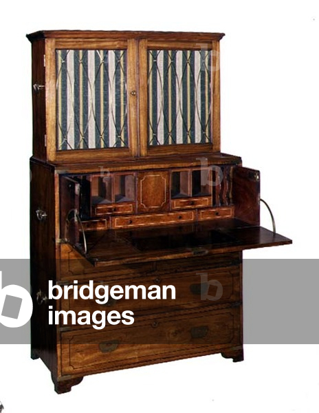 Regency camphorwood secretaire campaign chest with brass lattice