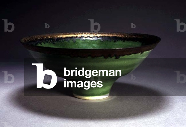 A green porcelain bowl with a gold rim, c.1980 (ceramic)