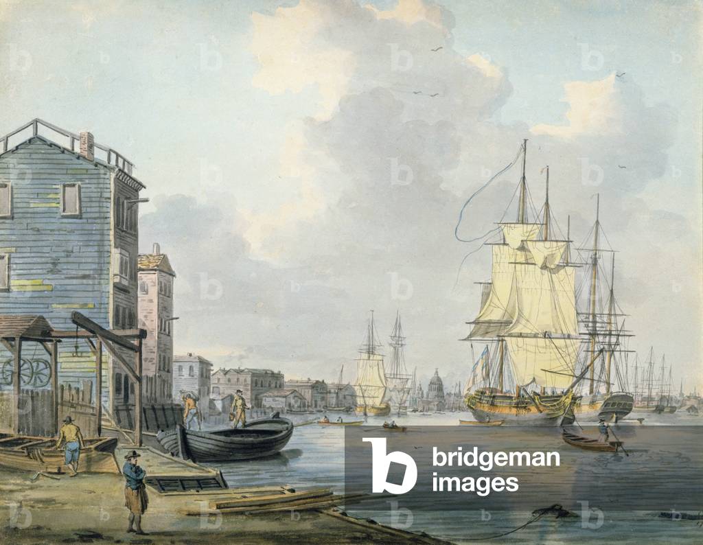 The Thames at Rotherhithe, 1790s, (w/c)