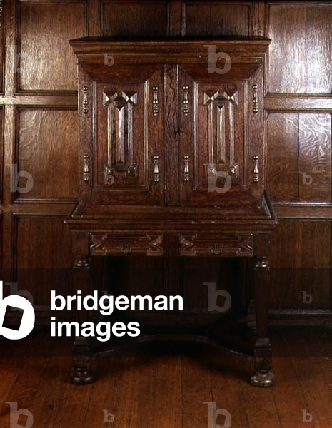 William and Mary cabinet on a stand with panelled doors and drawers, c.1689-94 (oak)