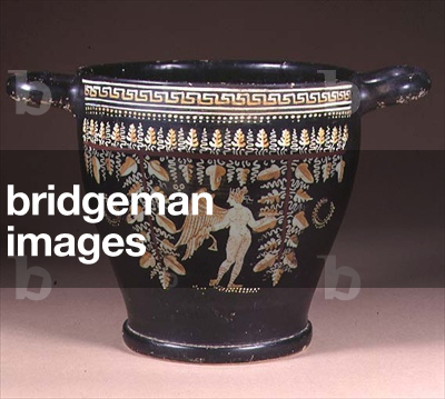 Gnathian ware skyphos with decoration depicting the winged Eros holding a phiale, Greek, southern Italy, late 4th century BC (pottery)