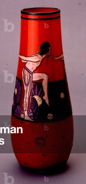 De Latte vase enamelled with a frieze of dancing girls (red glass)